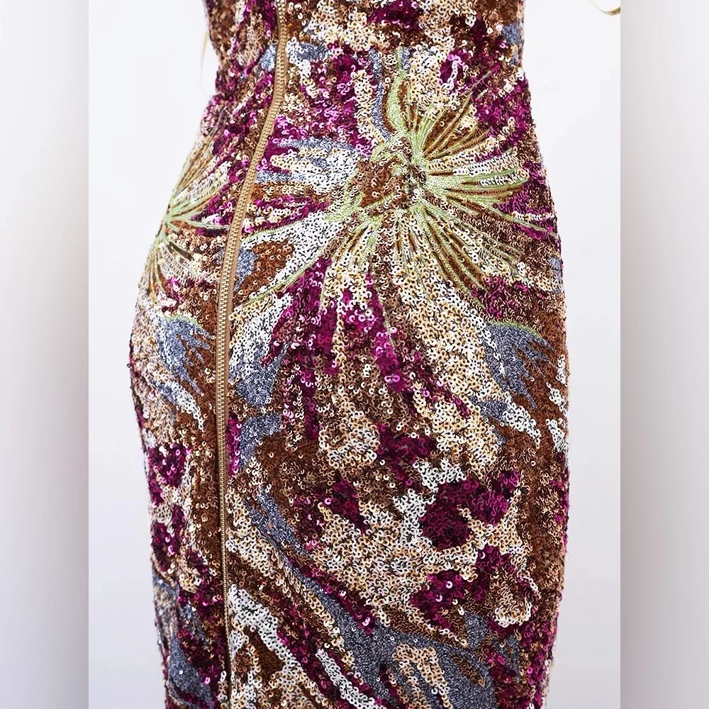Bronx and Banco Dahlia Strapless Embroidered Sequin Gown